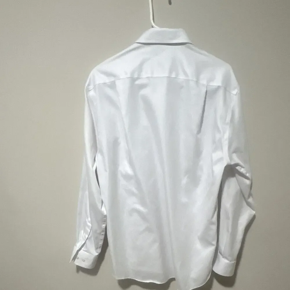 Pronto Uomo Non-Iron Solid White 100% Cotton Dress Shirt 16.5 34/35